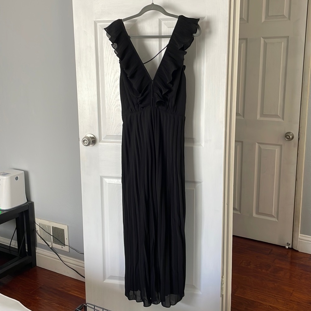 If By Sea Ruffle Plunge Pleated Dress